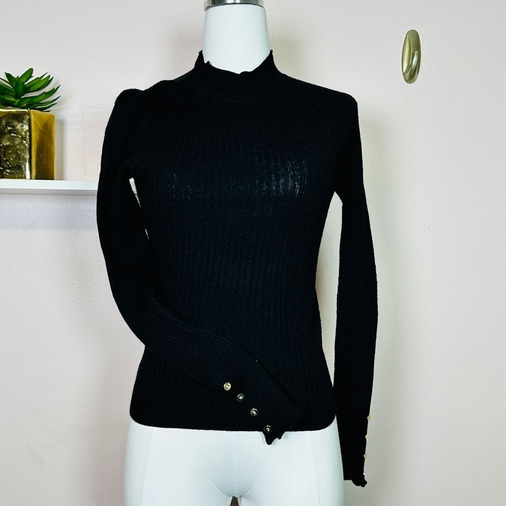 LOVE TREE Black Ribbed Mock Neck Sweater, Size Medium